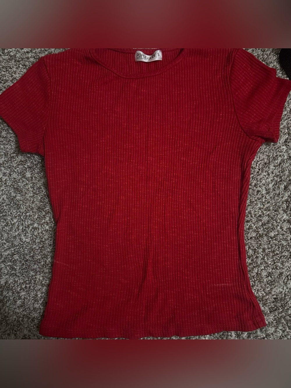 Popular Basics Red Ribbed Crewneck Short Sleeve Top